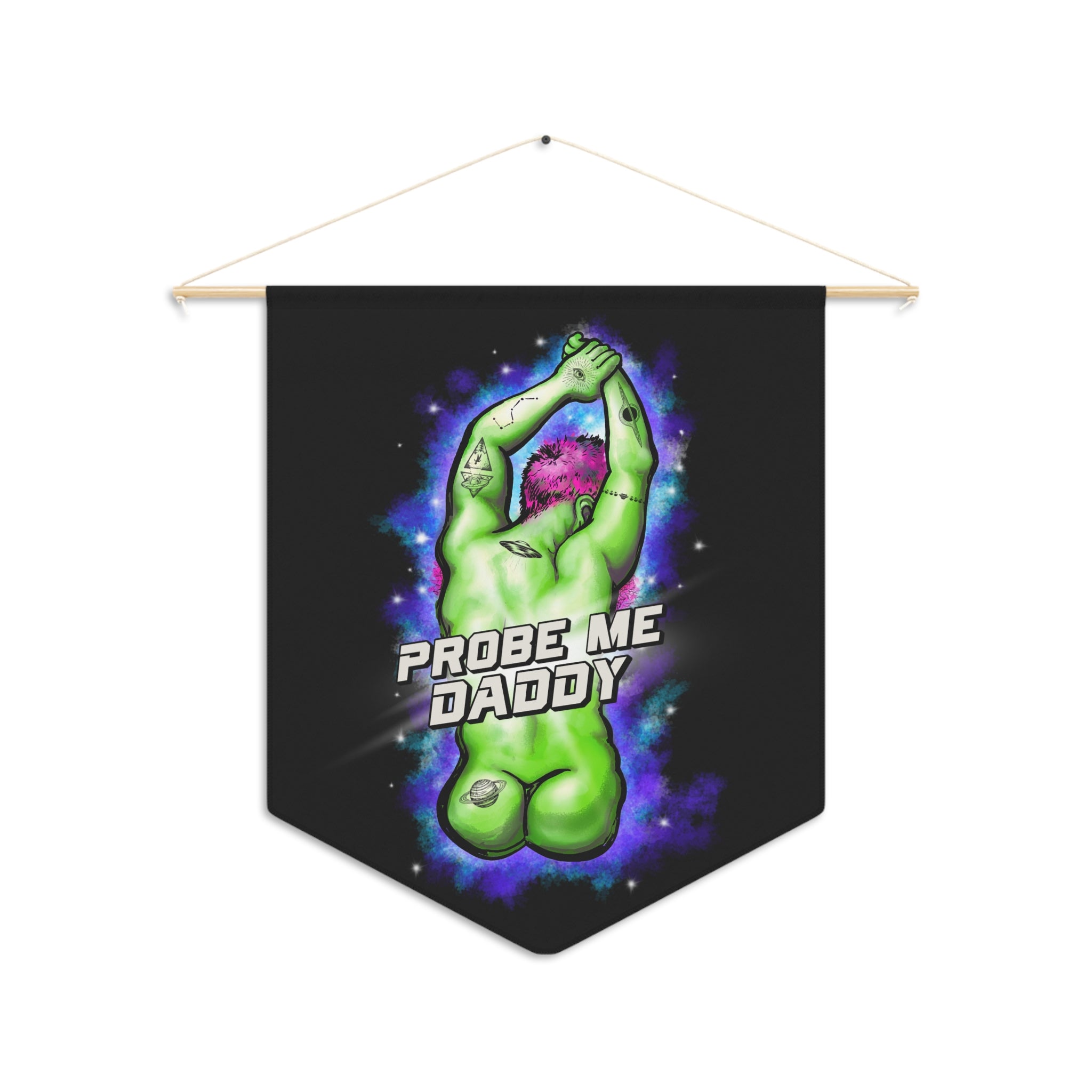 Funny Alien 'Probe Me Daddy' Pennant Wall Banner — Humorous Space Decor Gift