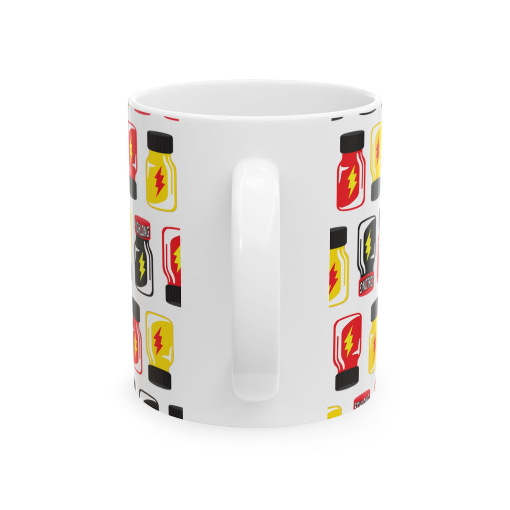“VHS CLEANER” POPPERS PATTERN Ceramic Mug — 11oz