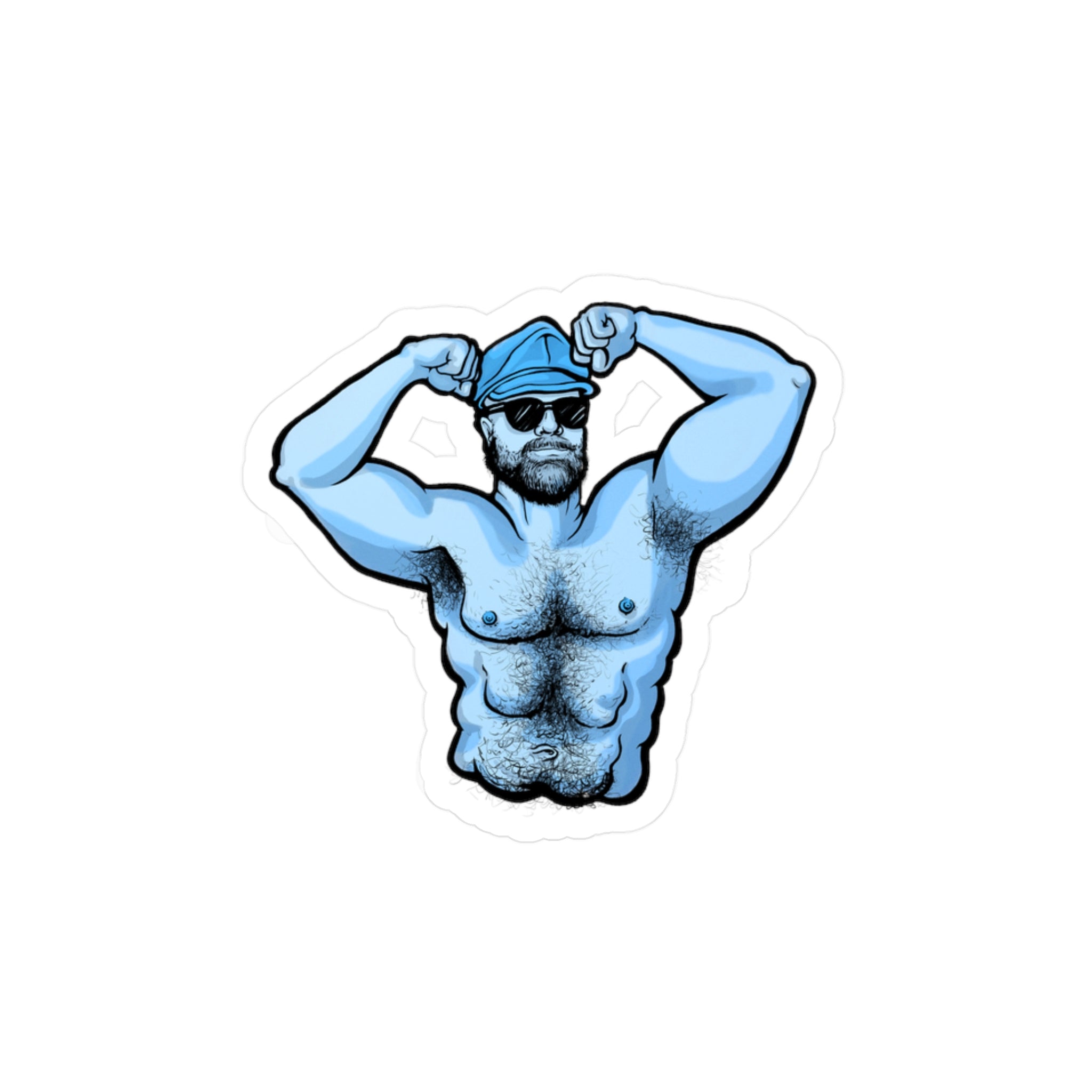 Blue Muscle Man Kiss-Cut Vinyl Sticker — Brawny Decal for Laptops, Water Bottles & Windows